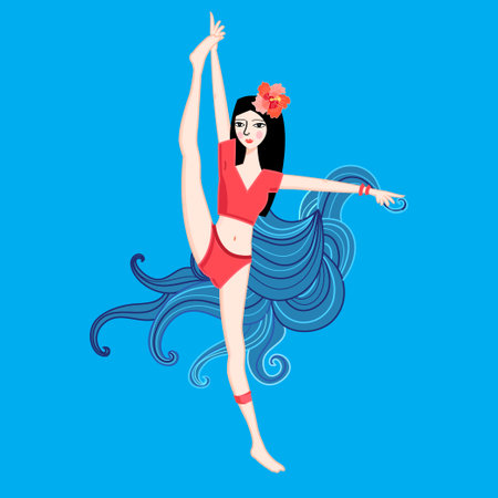 bright illustration gymnast on a blue backgroundのイラスト素材