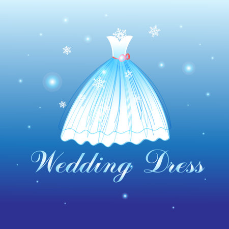 Graphics beautiful wedding dress on blue backgroundのイラスト素材