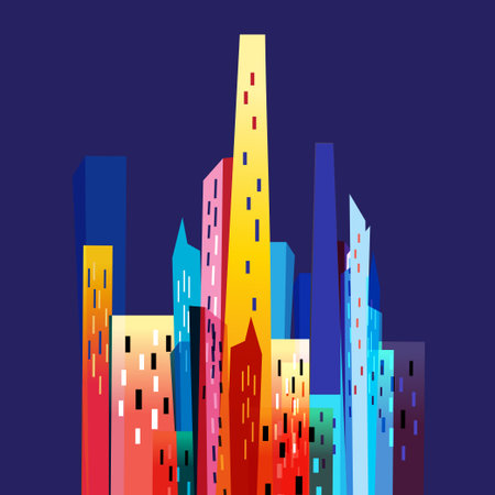 Bright colorful city on a blue backgroundのイラスト素材