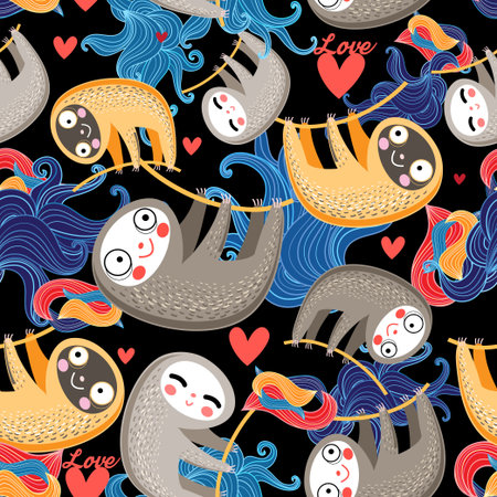 Graphic design fun lovers with sloths in the jungleのイラスト素材