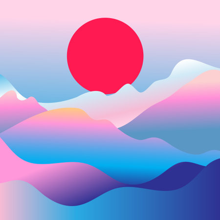 Wonderful vector mountain landscape with the sunのイラスト素材