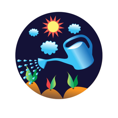 Bright vector card with watering can and gardenのイラスト素材