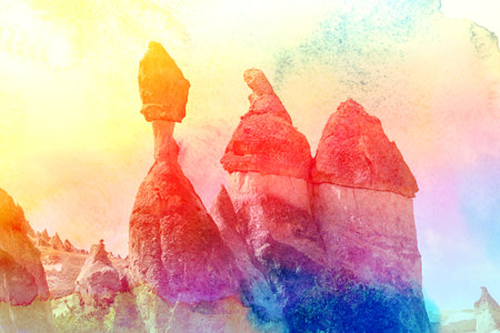 Photos bright beautiful stone mountains in Cappadociaの写真素材