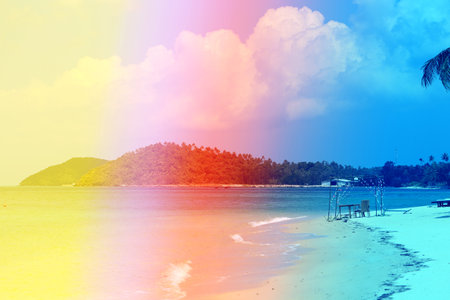 Photos landscape exotic coast of the island with palm treesの写真素材