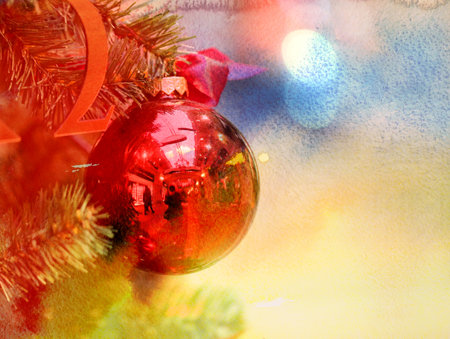 Photo winter background bright and beautiful Christmas ballsの写真素材