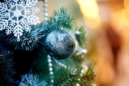 Photo winter background bright and beautiful Christmas ballsの写真素材