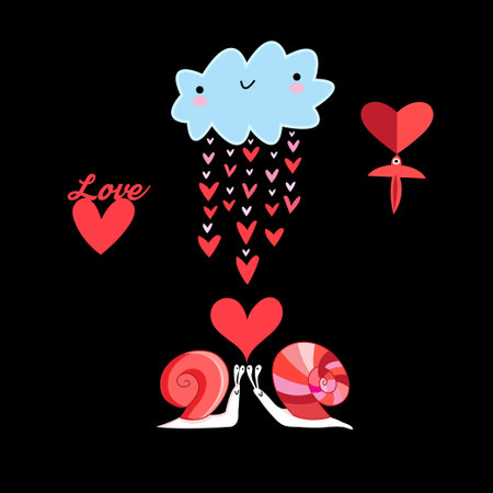 Bright fun card with cloud and snails in loveのイラスト素材