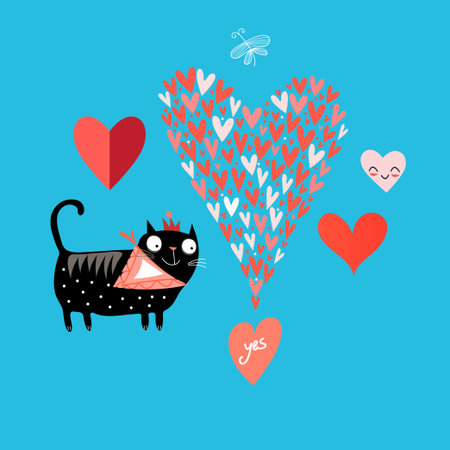 Vector bright love the cat with different heartsのイラスト素材