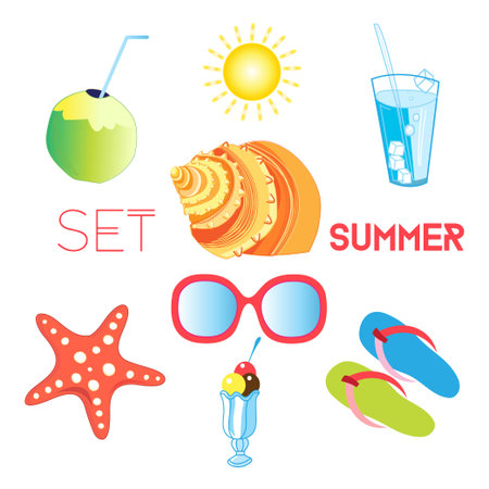 Vector set of different items of summer on a white backgroundのイラスト素材