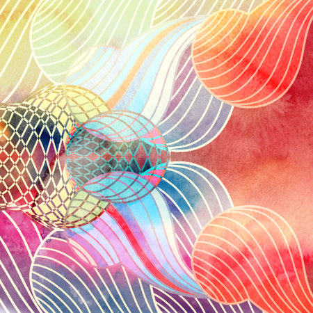 Abstract watercolor interesting graphic background with different elementsの写真素材