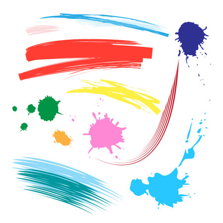 Vector set of colorful brush strokes on a white background. An example for the design of brushesのイラスト素材