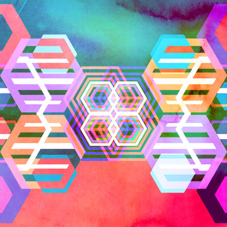 Watercolor abstract colorful background with geometry elements. Background for design template.