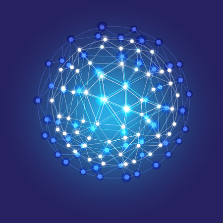 Blue shining cosmic grid shining sphere, vector conceptのイラスト素材