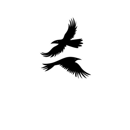 Vector icons of black silhouettes of a crow on a white backgroundのイラスト素材