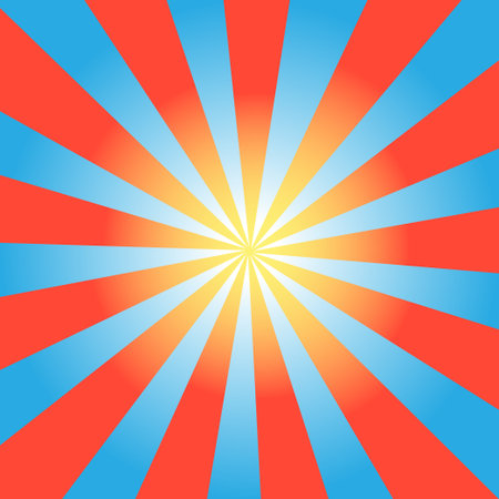 Background bright abstract with red sun rays on blueのイラスト素材