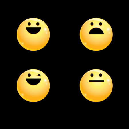 Vector volume set of smileys on a black backgroundのイラスト素材