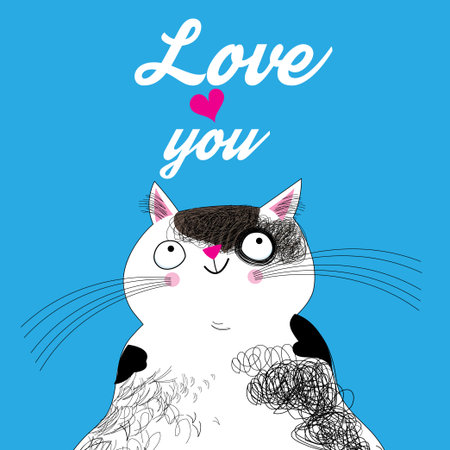 Vector big cat in love on a blue backgroundのイラスト素材