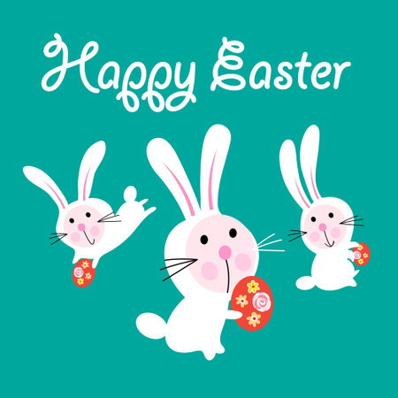Vector Easter greeting card with funny haresのイラスト素材