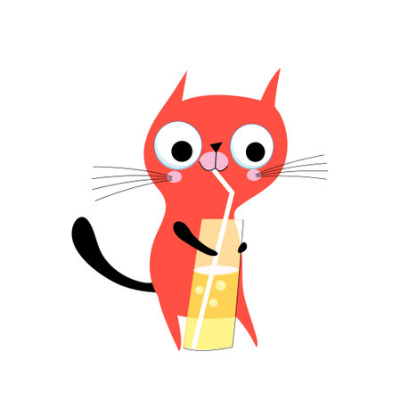 Vector funny kitten drinks juice on a white backgroundのイラスト素材
