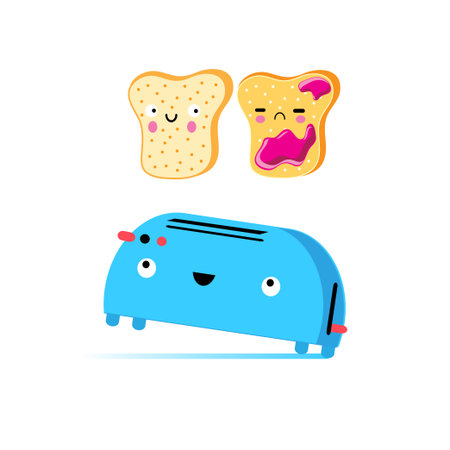 Funny vector cartoon toast and toaster on a white background