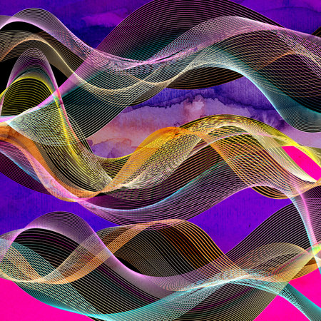 Abstract watercolor bright background with different colorful wave elementsの写真素材