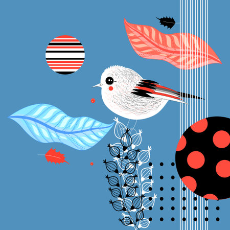 Graphic design card with funny little birdのイラスト素材