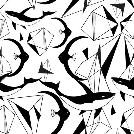 Abstract graphic pattern from geometric shapes and fish on a light backgroundのイラスト素材
