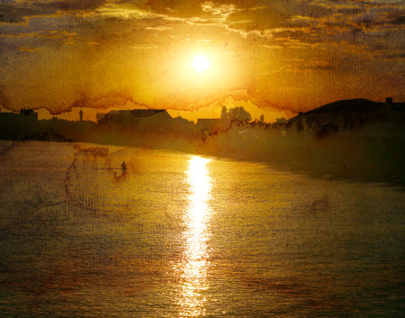 Photo of a bright sea sunsetの写真素材