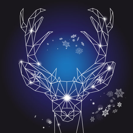 Christmas geometric outline portrait of a deer on a dark background.のイラスト素材