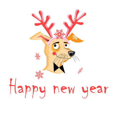 Christmas card with funny portrait of a dogのイラスト素材