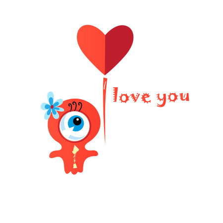 Loving little funny monster with heart on a white backgroundのイラスト素材