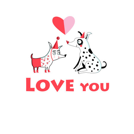 Greeting vector greeting card to the enamored dog on white backgroundのイラスト素材