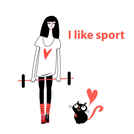 Illustration of a girl athlete's schedule with a barbell on a white backgroundのイラスト素材