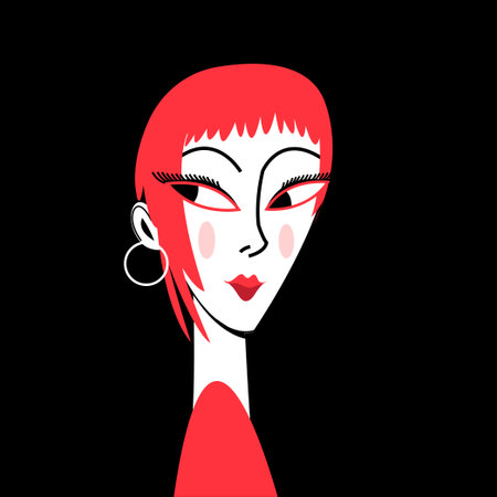 Illustration portrait of a beautiful Asian girl on a dark backgroundのイラスト素材