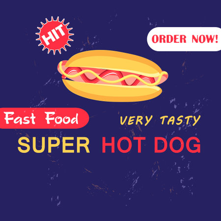 Advertising Illustration with hot dog on a dark blue backgroundのイラスト素材
