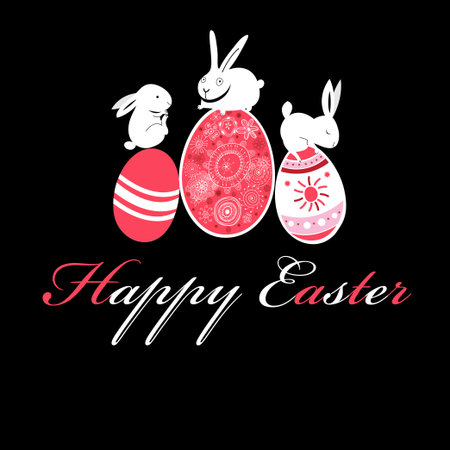 Greeting Easter card with eggs and rabbitsのイラスト素材