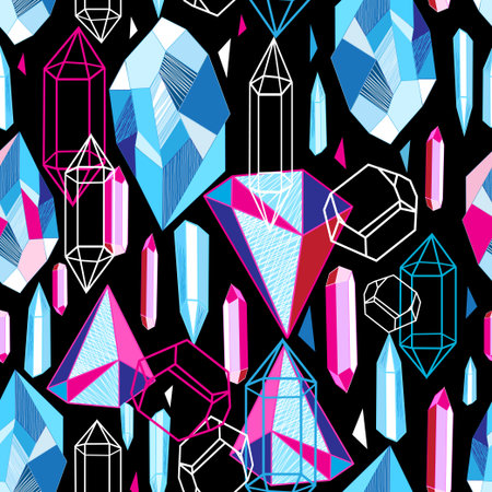 Beautiful seamless pattern with colorful crystals