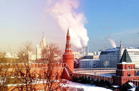 Photos of the Moscow Kremlin with a sunny winter dayの写真素材