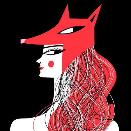 Vector graphic portrait of a woman fox on a dark backgroundのイラスト素材