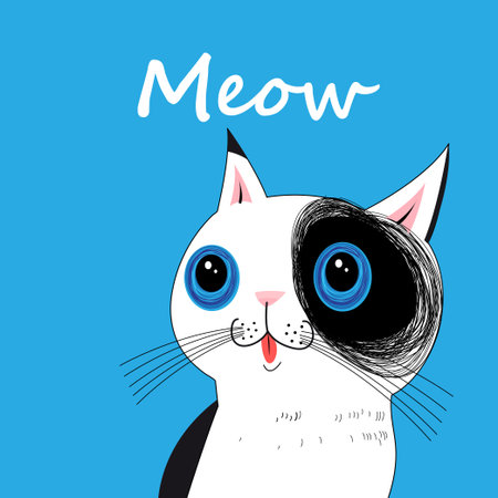 Vector portrait of a funny big cat on a blue backgroundのイラスト素材