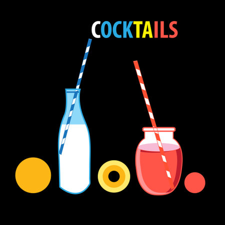 Illustration of colored cocktails on a dark backgroundのイラスト素材