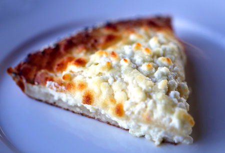 Macro photo of delicious pie with cheese in the restaurantの写真素材