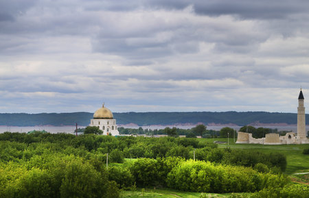 Photo of a beautiful monument of acceptance of Islam in Tatarstanの写真素材