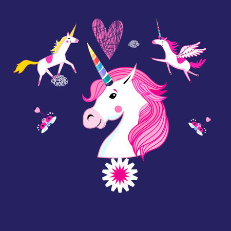 ector cartoon set of unicorns and fabulous objects.のイラスト素材