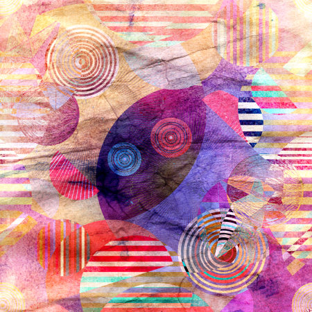 Bright retro watercolor background with geometric shapes