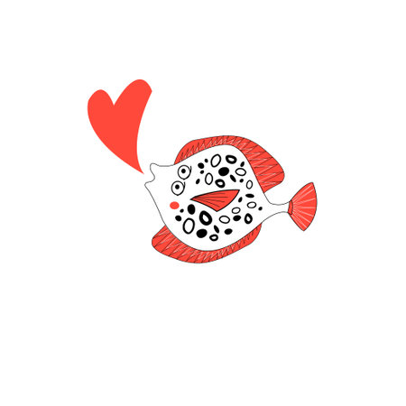 Illustration of funny amorous plaice on white background