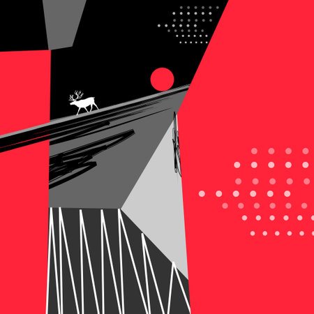 Abstract vector background with geometric elements and a deer on blackのイラスト素材