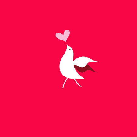 Festive beautiful card with a bird in love on a red backgroundのイラスト素材