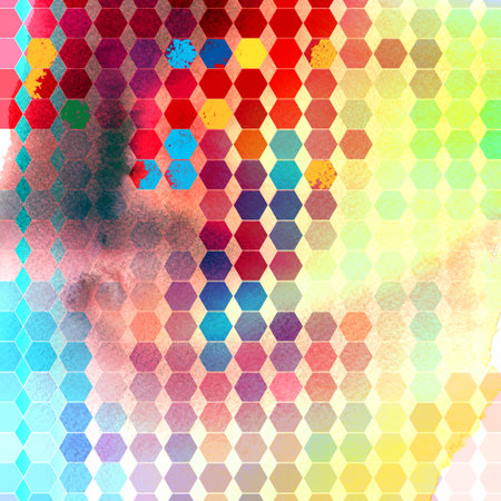 Abstract watercolor multicolored geometric background with different interesting elements. Sample...