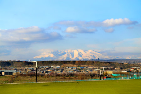 Photo panorama of a beautiful mountain spring landscapeの写真素材